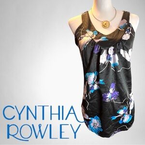 Cynthia Rowley Womens Medium Modern Wayercolor Floral Print Top
